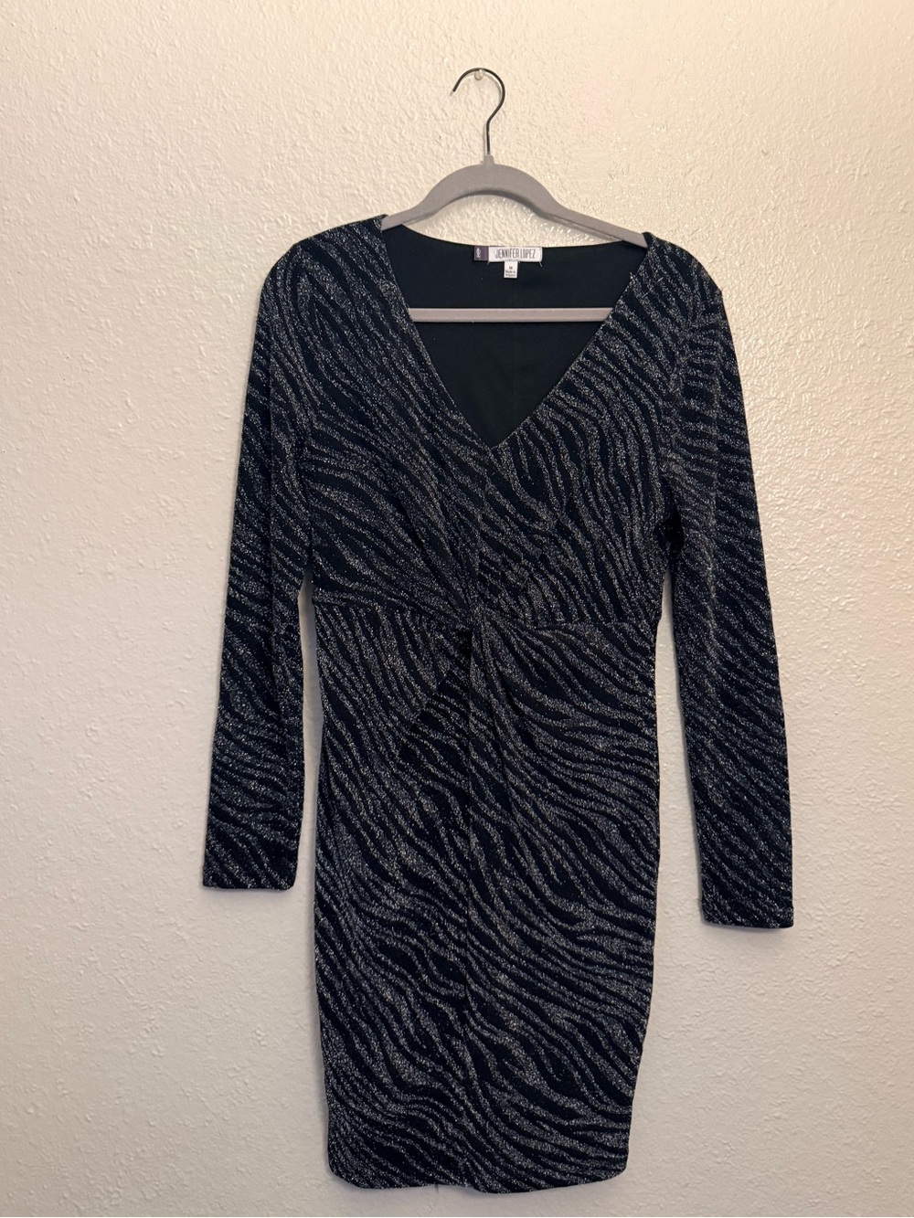 Black with Silver Glitter Zebra-Print Wrap Dress